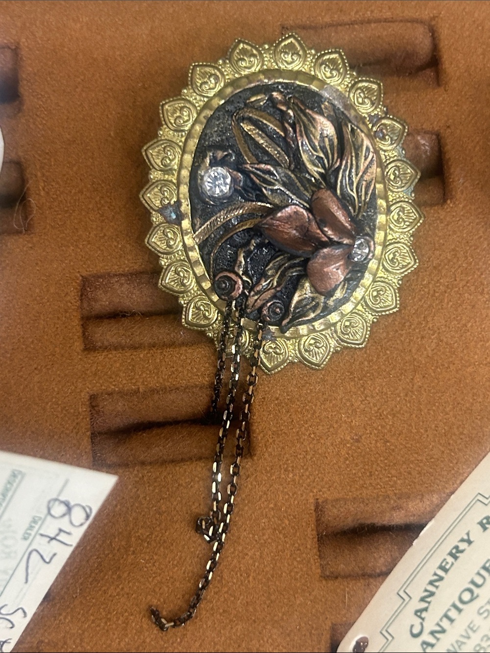 Vintage Floral Medallion Pendant Necklace in Gold and Copper Tones